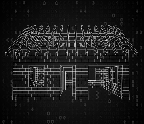 Čárová grafika dům ve výstavbě v binárním kódu - Fotografie, Obrázek