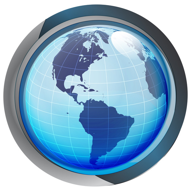 isolated blue circle button with america on globe vector - Vettoriali, immagini