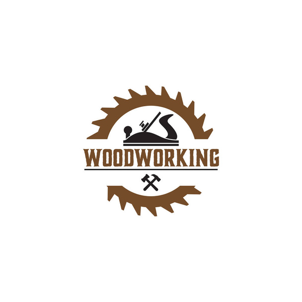 Holzbearbeitung Getriebe Logo Design Vorlage Vektorelement isoliert - Vektor, Bild