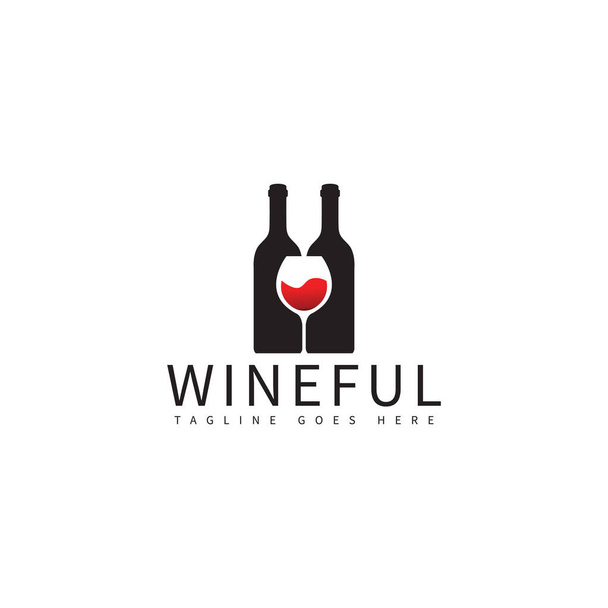 ワインボトルとガラスのロゴデザインテンプレート  - ベクター画像