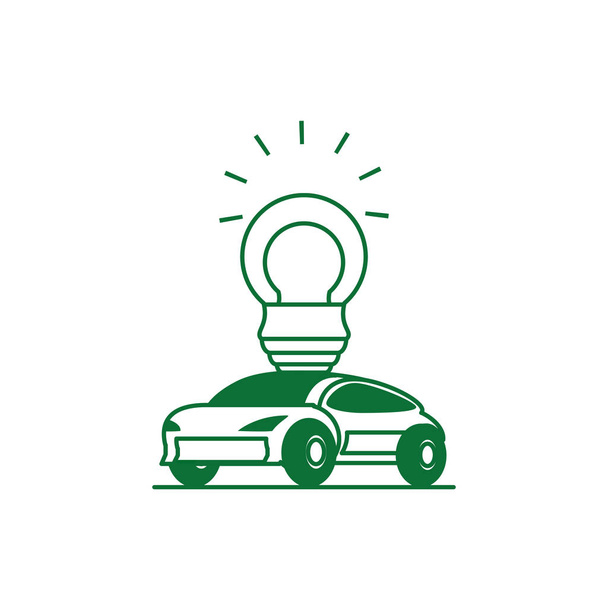 saving bulb electric with car sedan transportation - Vector, Image