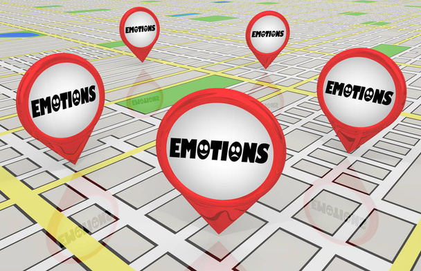Emociones Terapia Apoyo Reuniones grupales Ubicaciones Mapa Pins 3D Ilustración
 - Foto, imagen