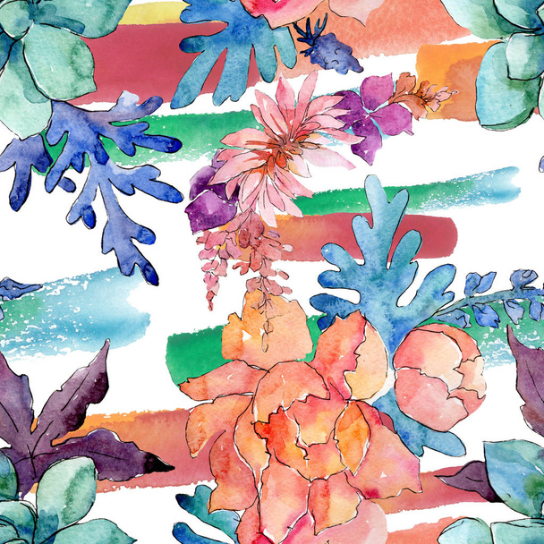 Florale botanische Blütenkomposition. Aquarell Hintergrundillustration Set. nahtloses Hintergrundmuster. - Foto, Bild