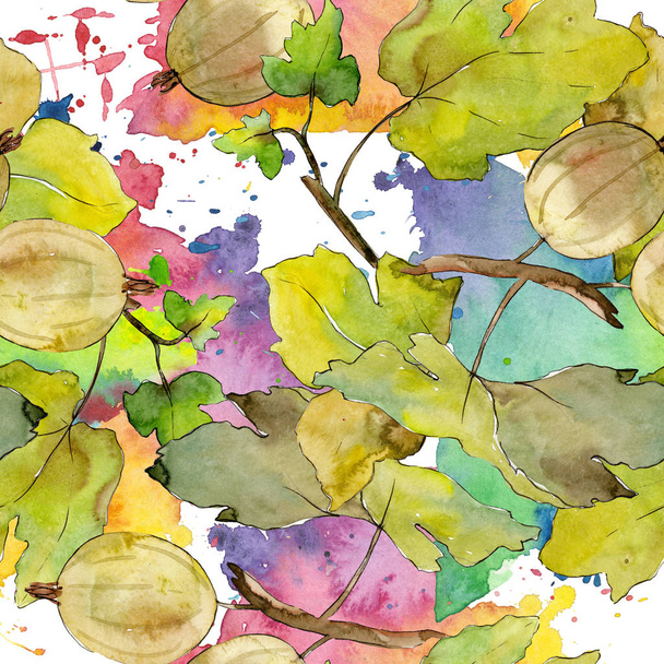 Gooseberry healthy food. Watercolor background illustration set. Seamless background pattern. - Valokuva, kuva