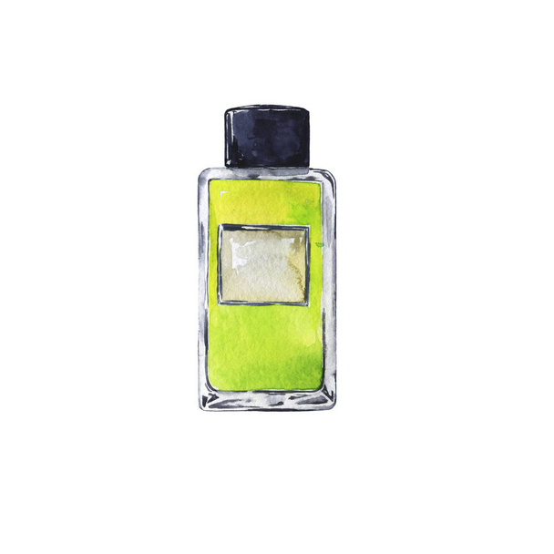 Colorido desenhado à mão com frasco de perfume isolado em branco
  - Foto, Imagem
