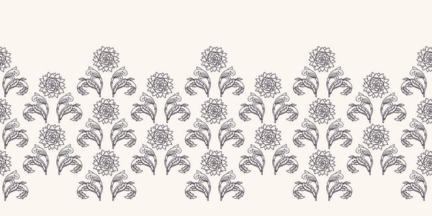 Αρ νουβό διακοσμητικά λουλούδια μοτίβο περίγραμμα. Στυλ ταινίας νεολαίας. Ρετρό floral δαφωνική ταινία κλωστοϋφαντουργίας. Διακοσμητικές κατασκευές διακόσμησης τέχνης. Νεωτεριστικό μοντέρνο μονόχρωμος. Διανυσματική απρόσκοπτη ακμή - Διάνυσμα, εικόνα