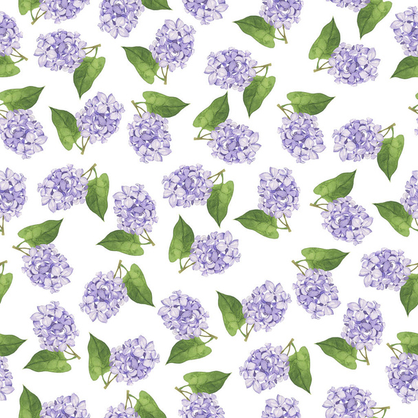 Hand-drawn seamless pattern of lilac flowers blossom  - Foto, afbeelding