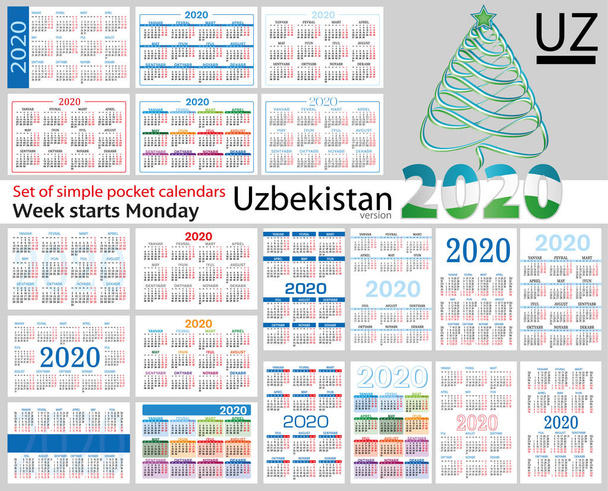 Σύνολο ημερολογίων τσέπης για το Ουζμπεκιστάν για 2020 - Διάνυσμα, εικόνα