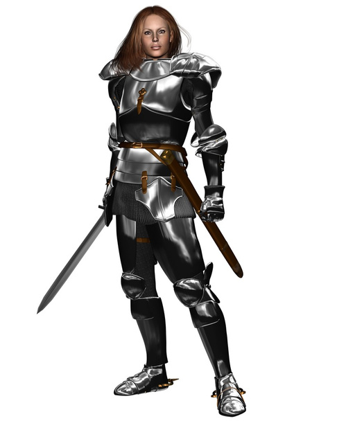 Cavaleiro feminino em armadura brilhante
 - Foto, Imagem