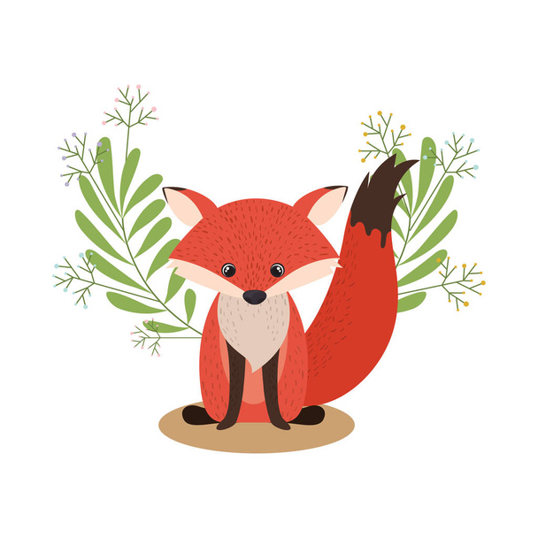 cute and adorable fox with wreath - Vettoriali, immagini