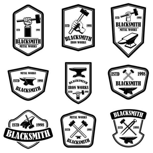 Set of blacksmith emblems. Design element for logo, label, sign, poster, t shirt.  - Vector, Image