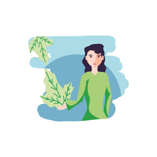 young woman beauty with leafs nature - Vector, Image