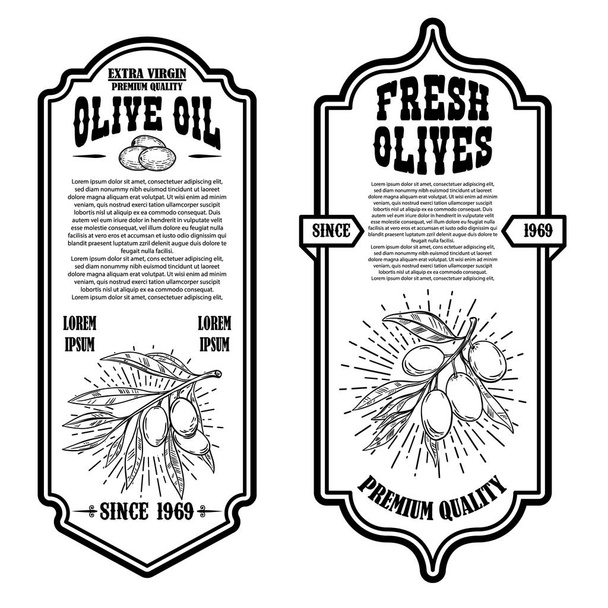 Set of vintage olive oil flyer templates. Design element for logo, label, emblem, sign, badge.  - Vector, Image