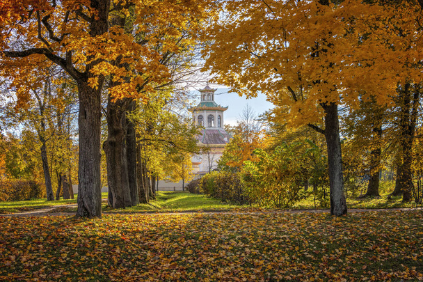 Golden autumn in Alexander Park near Tsarskoye Selo. The city of Pushkin, Leningrad region. Chinese village. - Foto, Imagen
