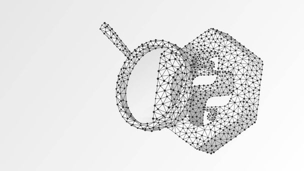 Magnifying glass Analysis of Python coding language. Code analytics, programming, developing concept. Abstract, digital, wireframe, low poly mesh, vector white origami 3d illustration. Line dot - Vector, Image
