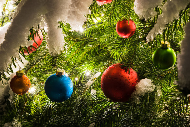 Christmas tree balls with snow - Photo, Image