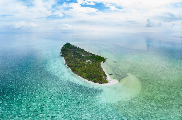 Widok z lotu ptaka wyspie tropikalnej plaży reef Morze Karaibskie. Wakatobi Indonezja archipelag, Wyspa Tomia, morski park narodowy. Top travel turystycznym, najlepsze, nurkowanie, nurkowanie z rurką. - Zdjęcie, obraz