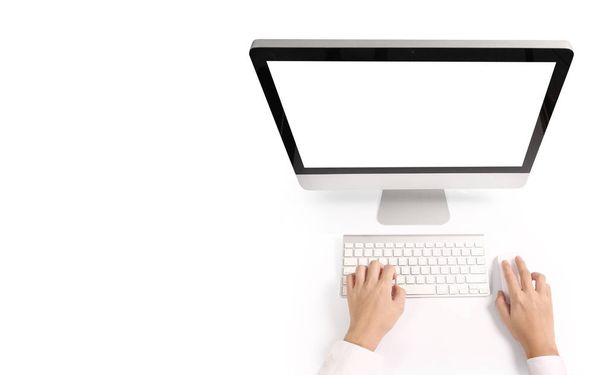 Hand Working On Computer Desktop - Photo, Image