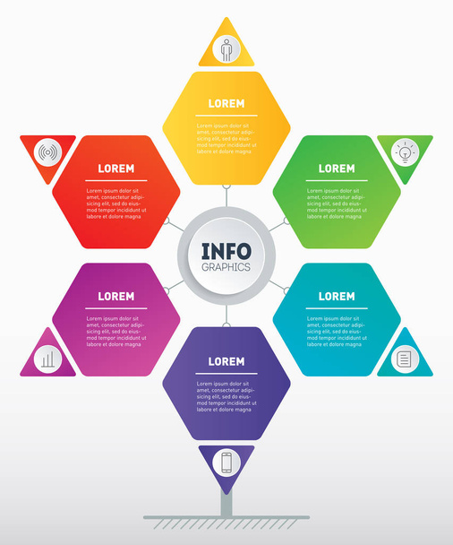 Business presentation or infographics concept with 6 options. Template of development tree, chart or diagram. Info graphic of technology or education process with six steps. Vector.  - Vector, Image
