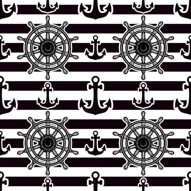 Steering wheels and anchors background - Vector, Image