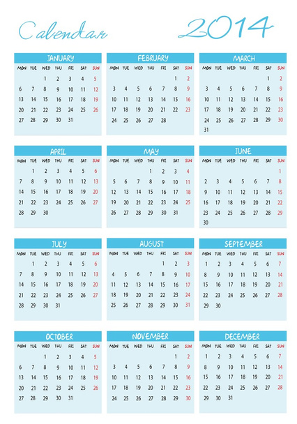 Kalender 2014 - Vektor, Bild