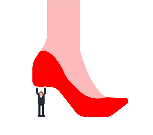 Henpecked man Holding woman shoe. vector illustration - Vector, Image