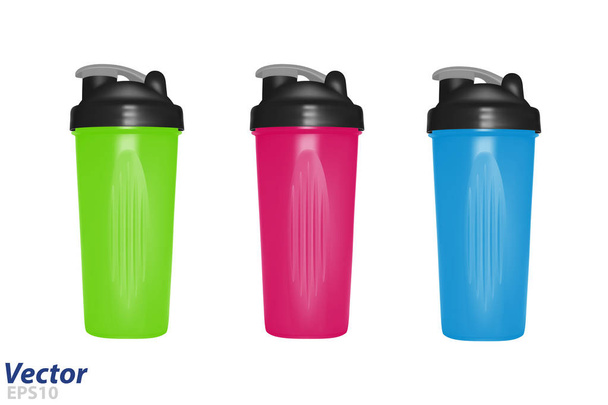 Shaker for protein shakes in vector.Plastic shaker in vector on white background.Bicycle bottle in vector. - Vector, Image