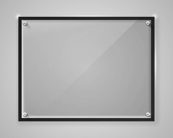 Realistic horizontal transparent glass frame with shadow. Modern background. - Vektör, Görsel