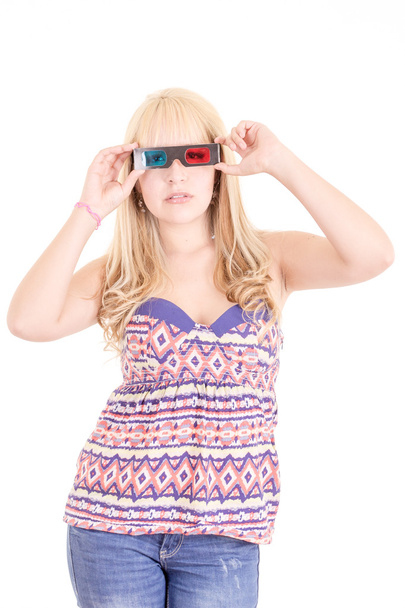 Young beautiful woman with 3d glasses, isolated on white - Valokuva, kuva