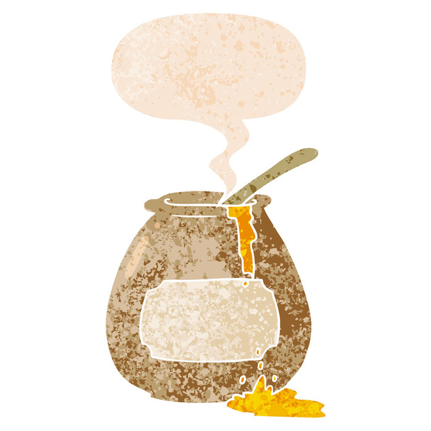 kreslený medový hrnec a bublina řeči ve stylu retro - Vektor, obrázek