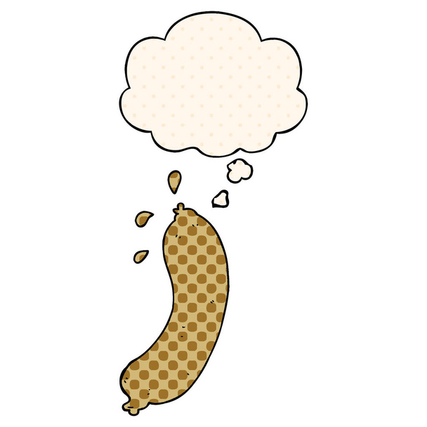 cartoon sausage and thought bubble in comic book style - Vector, Image
