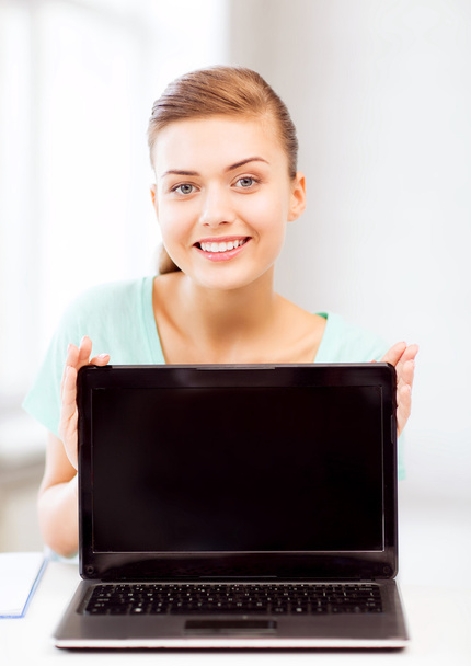 Smiling student girl with laptop - Photo, Image
