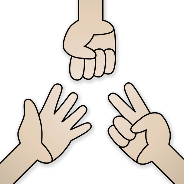 Rock Scissors Paper hand Isolated illustration on the white background with paths selection. Rock Scissors Paper hand line symbo.Hands playing paper rock scissors game. - Photo, Image