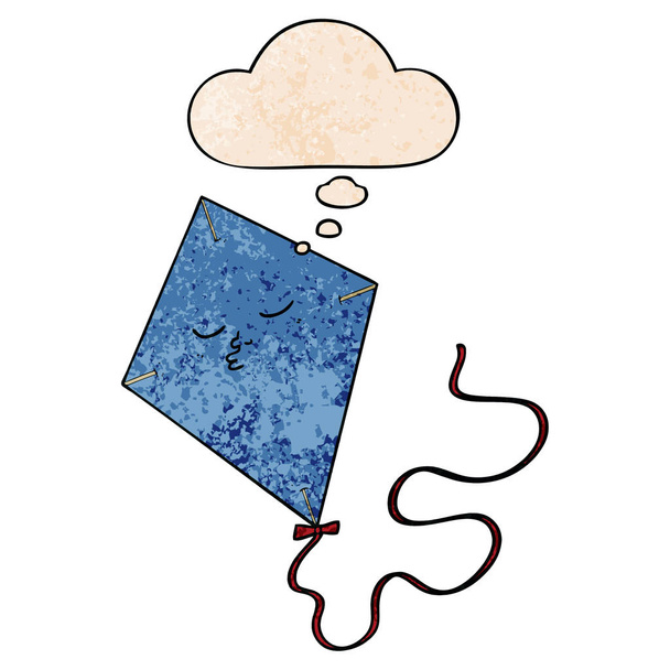 cartoon kite and thought bubble in grunge texture pattern style - Vector, Image