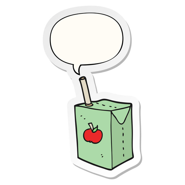 cartoon apple juice box and speech bubble sticker - Vector, Image