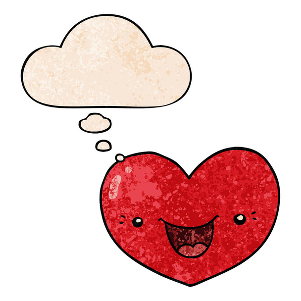 Cartoon Love Heart Charakter und Gedankenblase in Grunge-Textur - Vektor, Bild