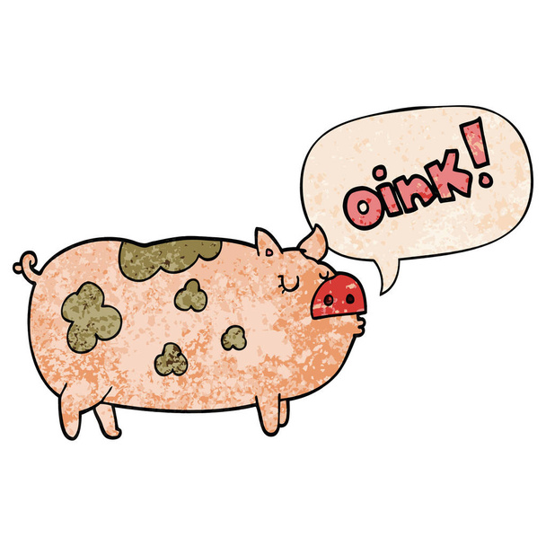 dessin animé oinking cochon et bulle de parole dans le style de texture rétro
 - Vecteur, image