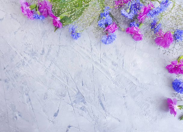 rám z letního květů na šedé betonové pozadí - Fotografie, Obrázek