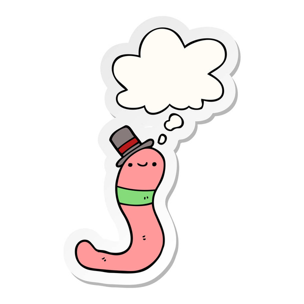 bonito desenho animado worm e pensamento bolha como um adesivo impresso
 - Vetor, Imagem