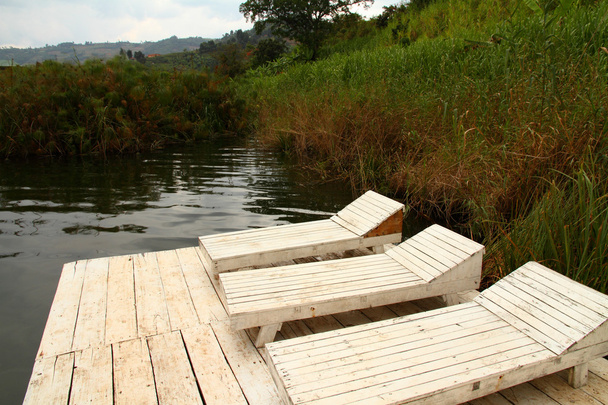 Rustic Wooden Lake Lounge Chairs - Photo, Image