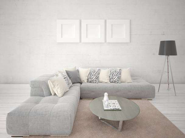 Vyděláte si moderní obývací pokoj s originální rohovou pohovkou a lehkého hipsterového pozadí. - Fotografie, Obrázek