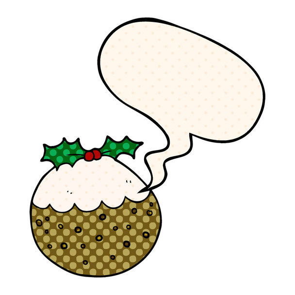 Cartoon Christmas Pudding i bańka mowy w komiksowym stylu książki - Wektor, obraz