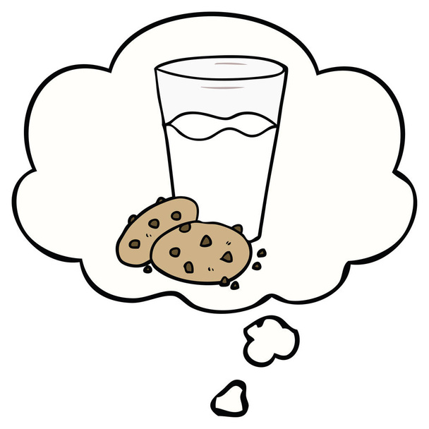 kreslené sušenky, mléko a myšlenková bublina - Vektor, obrázek