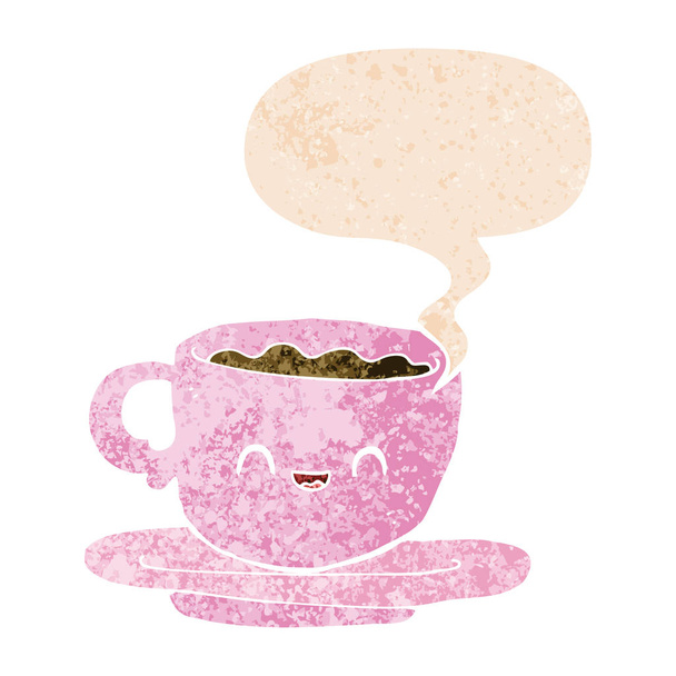 desenho animado xícara quente de café e fala bolha em retro texturizado st
 - Vetor, Imagem
