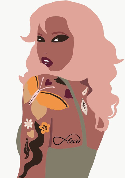 Lifestyle Illustration of biracial or multiracial trendy fashion girl. woman with brown skin having fun. Concept of girlpower. - Photo, Image