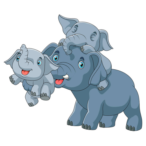 Cute cartoon family of elephant playing together - Vector, Image