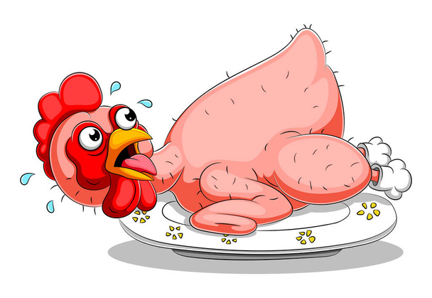 Chicken on plate with scared expression - Vector, Image