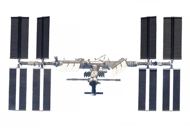 La Estación Espacial Internacional, desarrollada por la ISS, aislada sobre un fondo blanco. Elementos de esta imagen fueron proporcionados por la NASA
 - Foto, Imagen