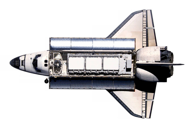 スペースシャトルは、衛星を搭載し、白い背景に隔離されています。この画像の要素は、NASAによって供給されました - 写真・画像