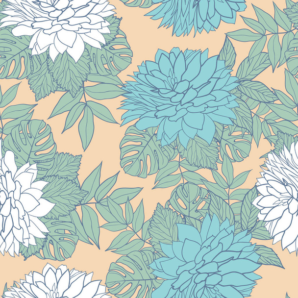 Beautiful flowers and leaves seamless pattern design
 - Вектор,изображение
